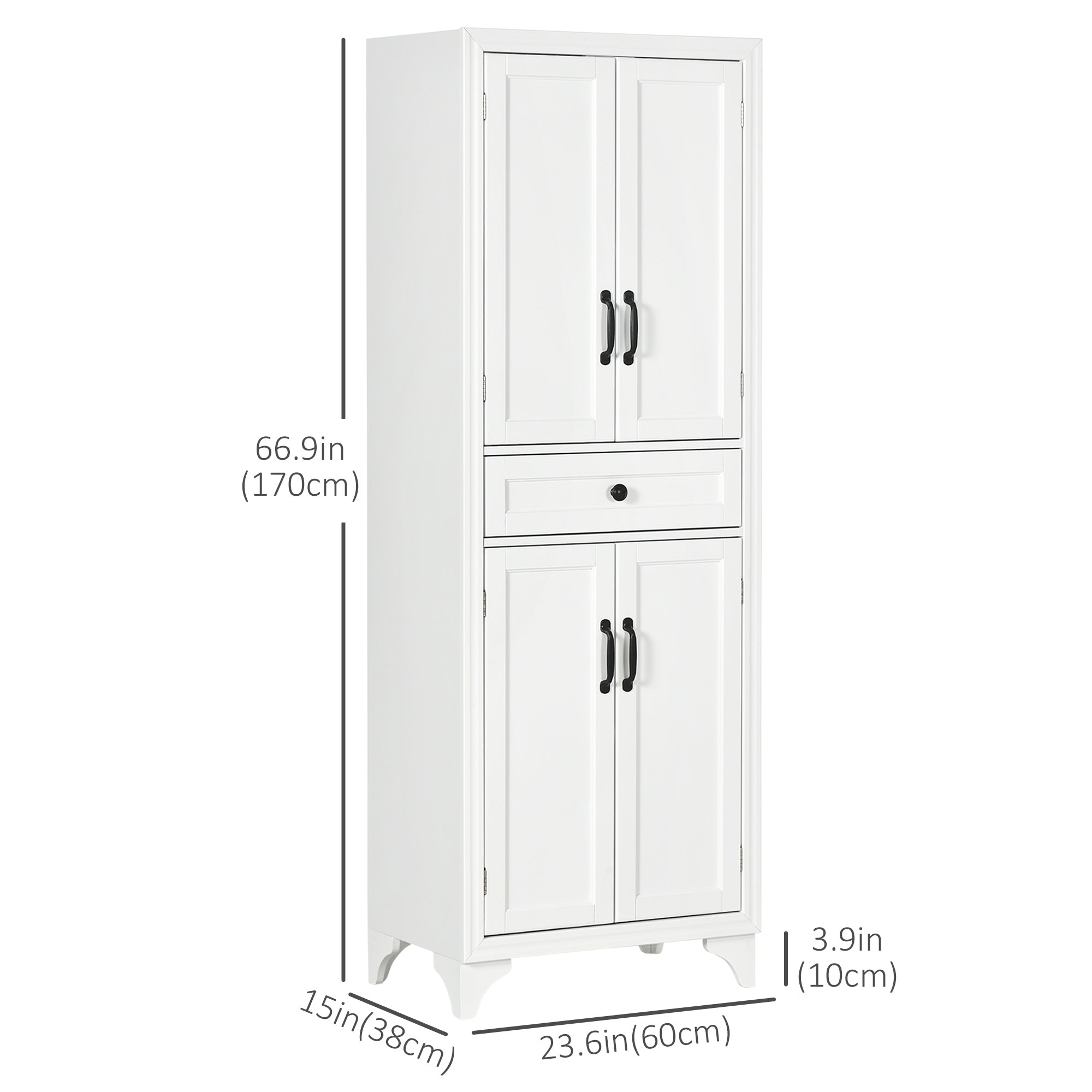 67-Inch White Pantry Cabinet with Shaker Doors and Adjustable Shelves