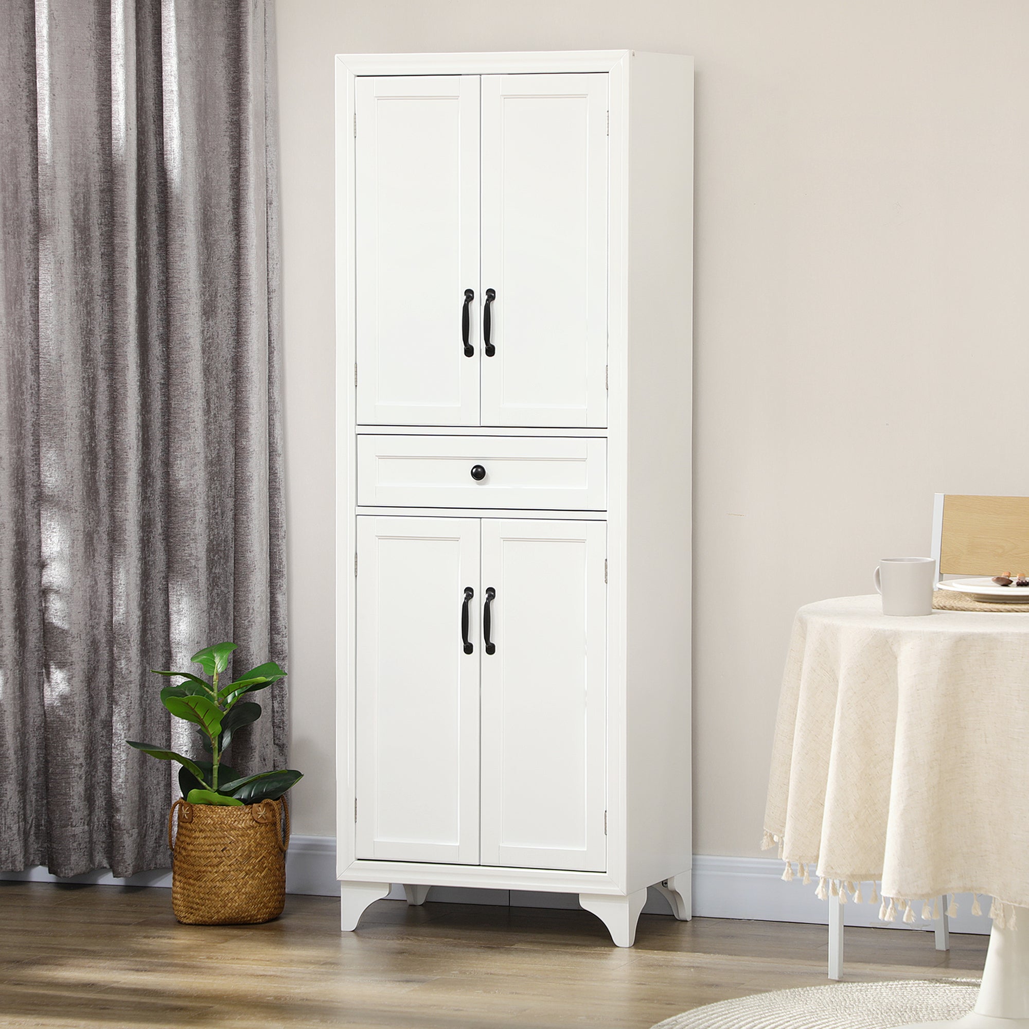 67-Inch White Pantry Cabinet with Shaker Doors and Adjustable Shelves