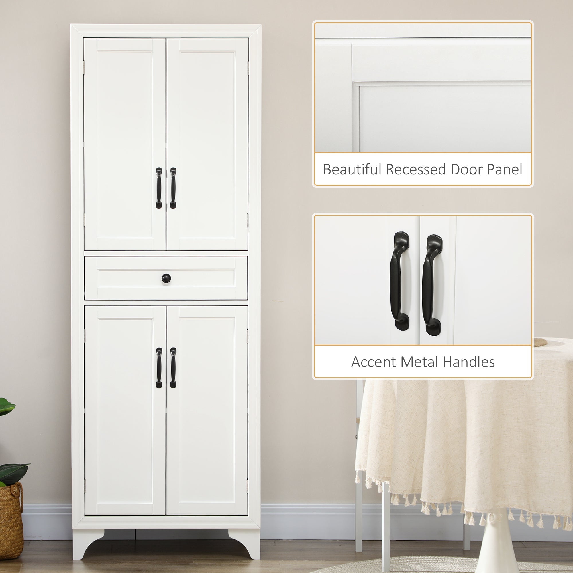 67-Inch White Pantry Cabinet with Shaker Doors and Adjustable Shelves