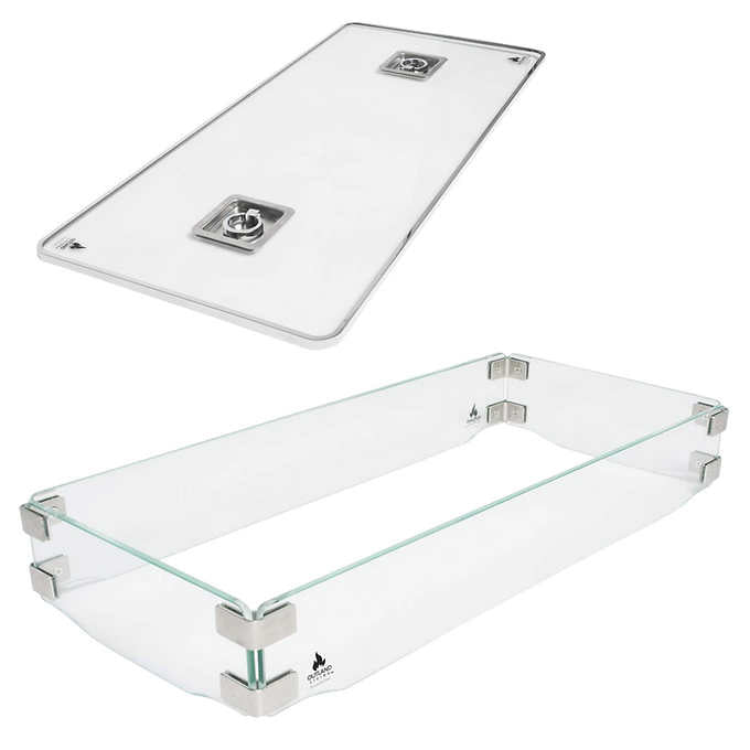 Outland Living Rectangular Fire Table Glass Lid and Wind Fence Set