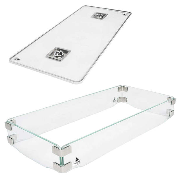 Outland Living Rectangular Fire Table Glass Lid and Wind Fence Set