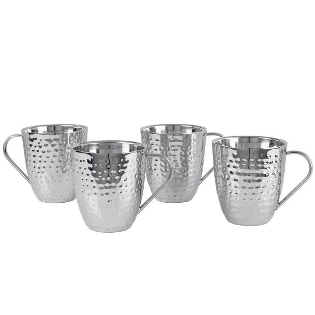 Double Wall Stainless Hammered Set of 4 Mugs