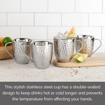 Double Wall Stainless Hammered Set of 4 Mugs