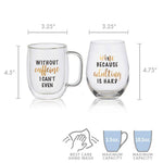 Double Wall Mug and Stemless Wine Glass Set of 2, Caffeine Wine Sentiment